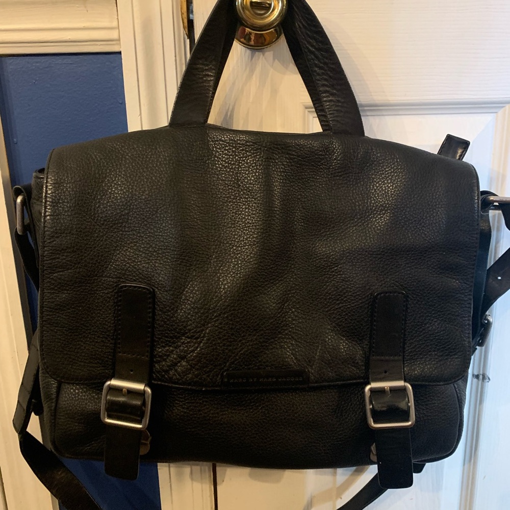 Black Leather Messenger/Briefcase Bag